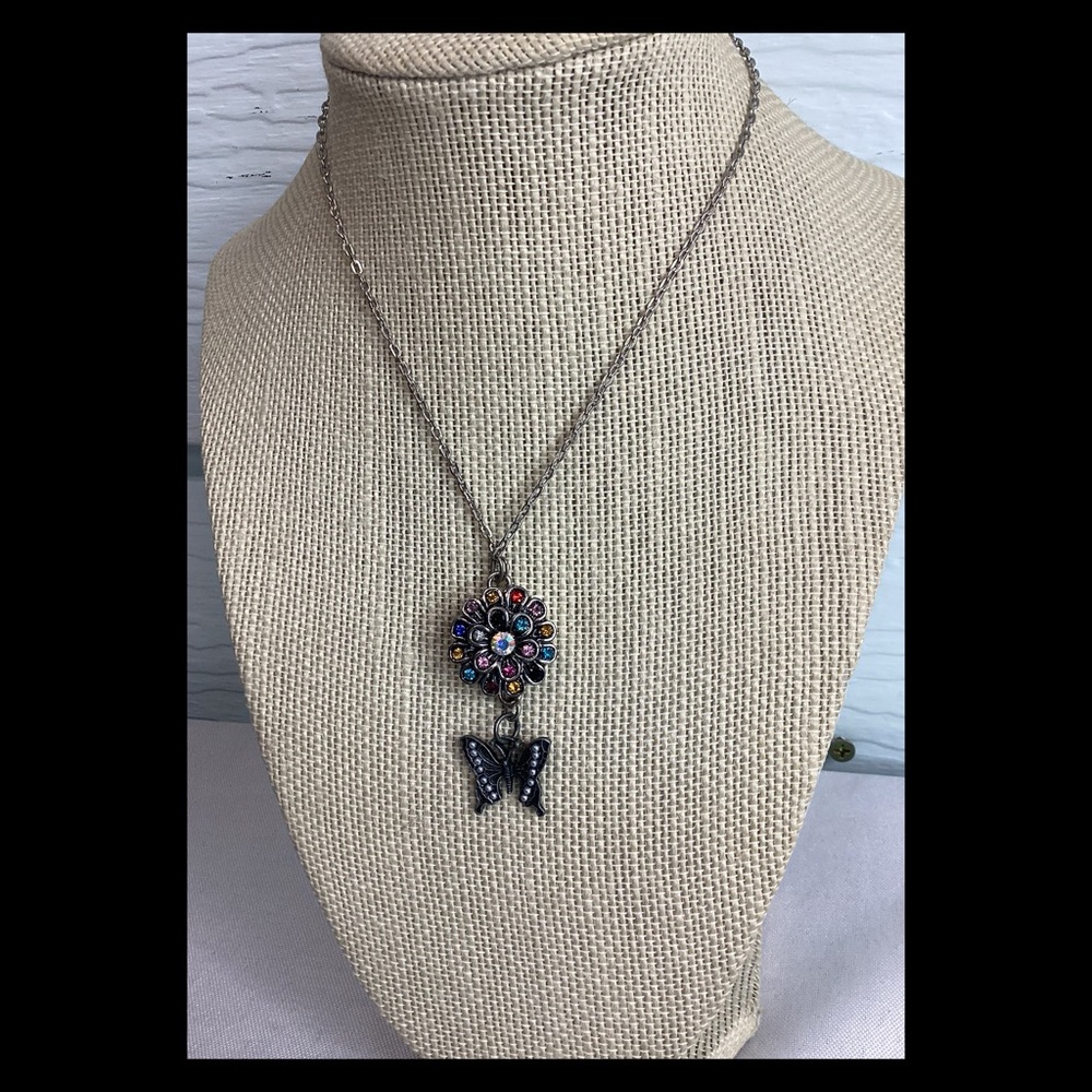 Multicolor Pendant Necklace with Butterfly Charm